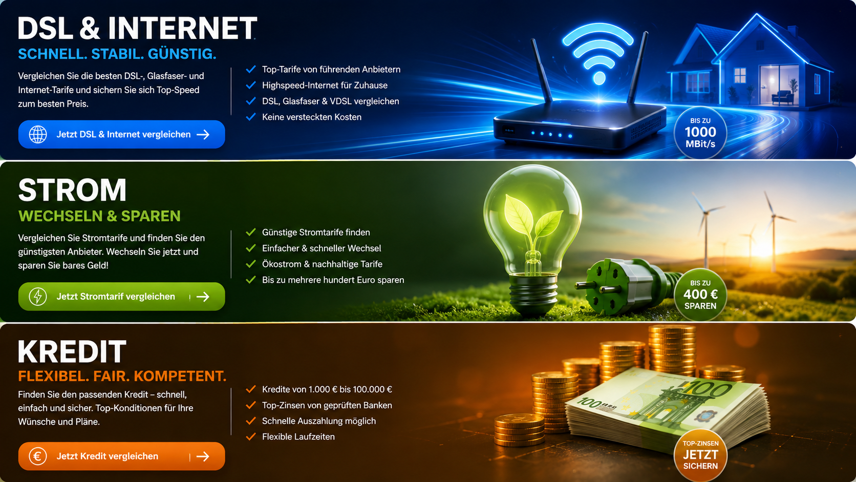 DSL, Strom und Kredit vergleichen